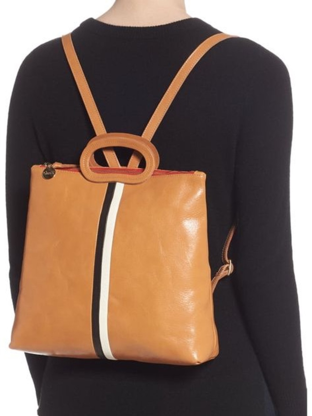 Tan Leather Crossbody Bag with Contrast Stripe